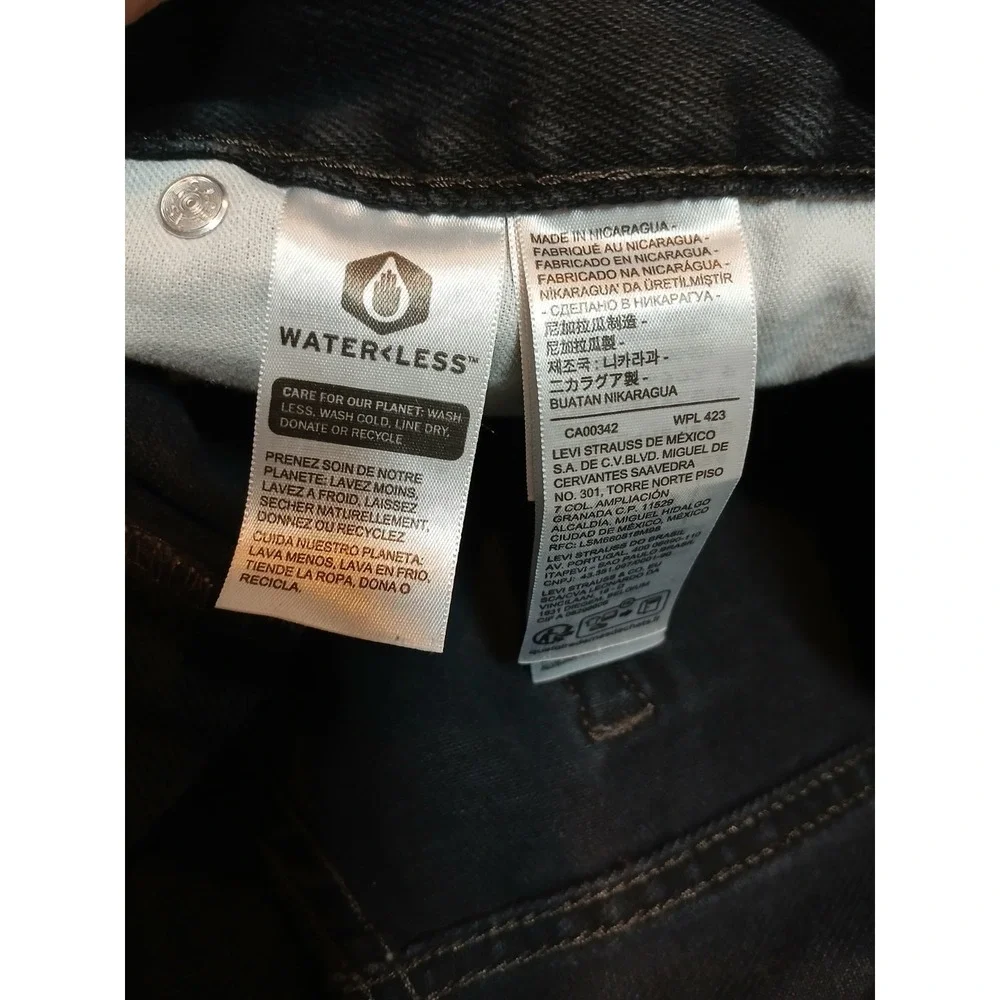 Levis 505 Regular Fit Straight Leg Black Jeans Mens 36x30 WaterLess Denim Pants